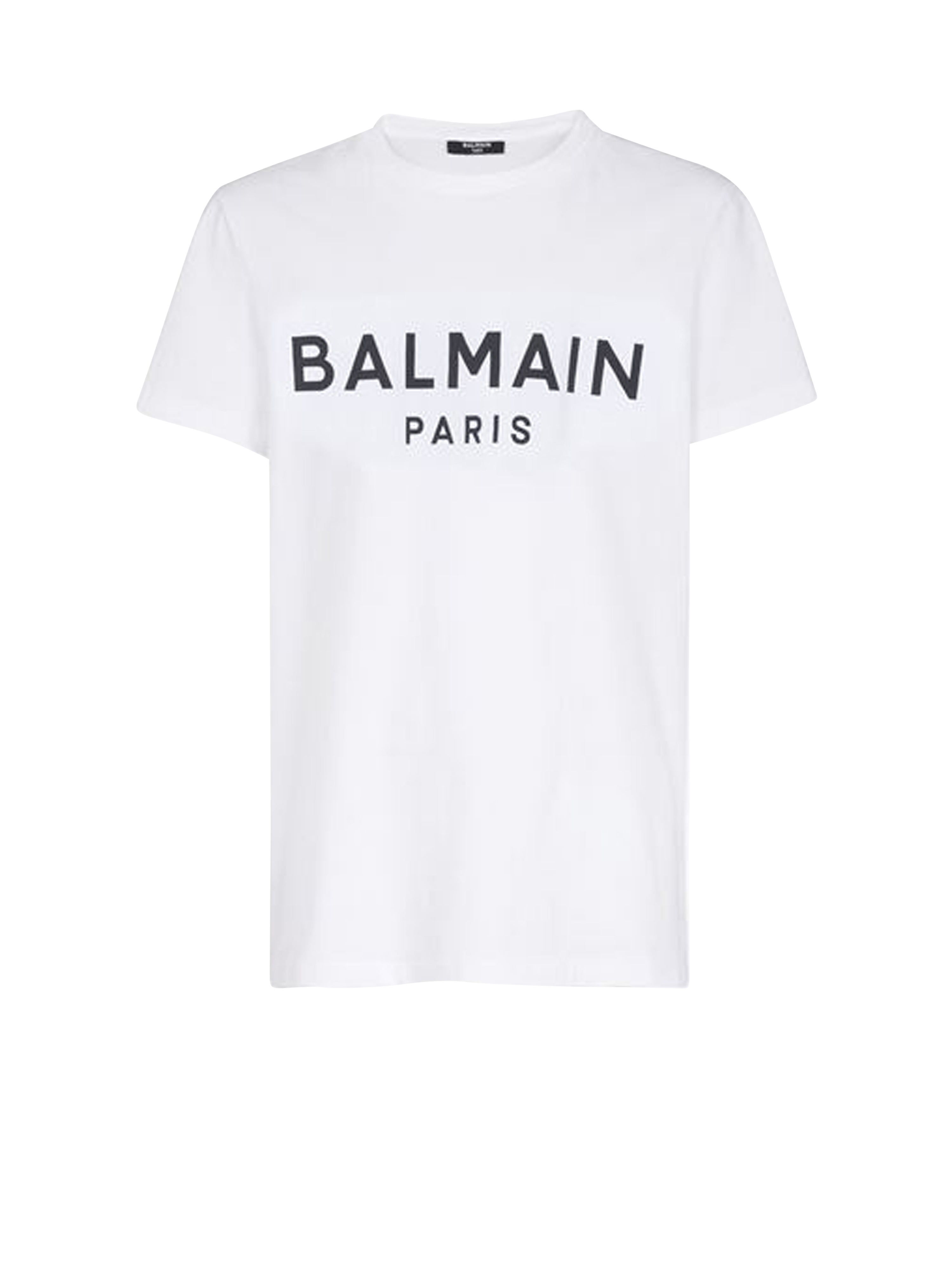 Eco-designed cotton T-shirt with flocked Balmain logo, white
