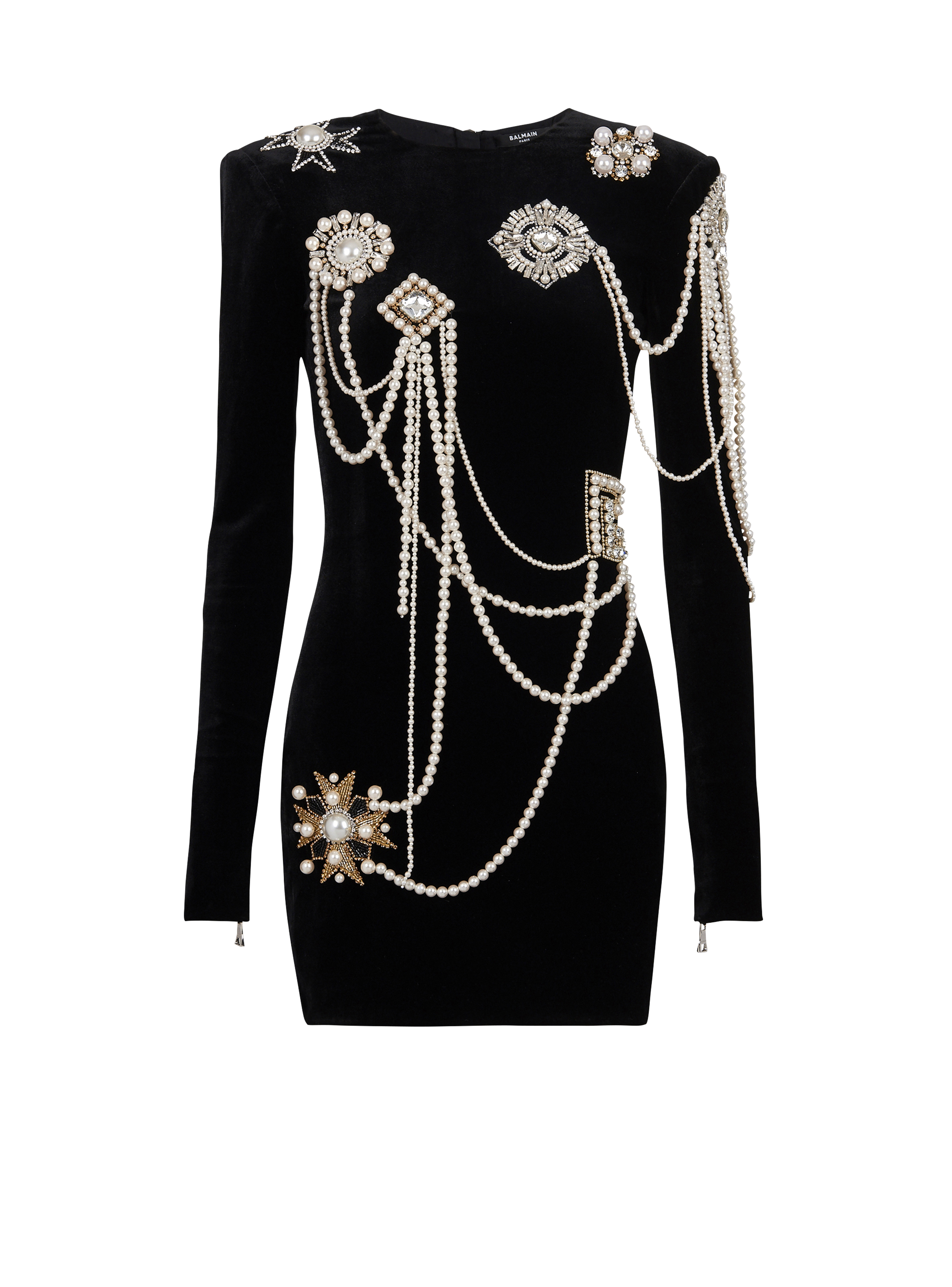 Short velvet dress with embroidery, black
