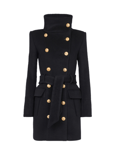 Long wool coat with double-breasted gold-tone buttoned fastening