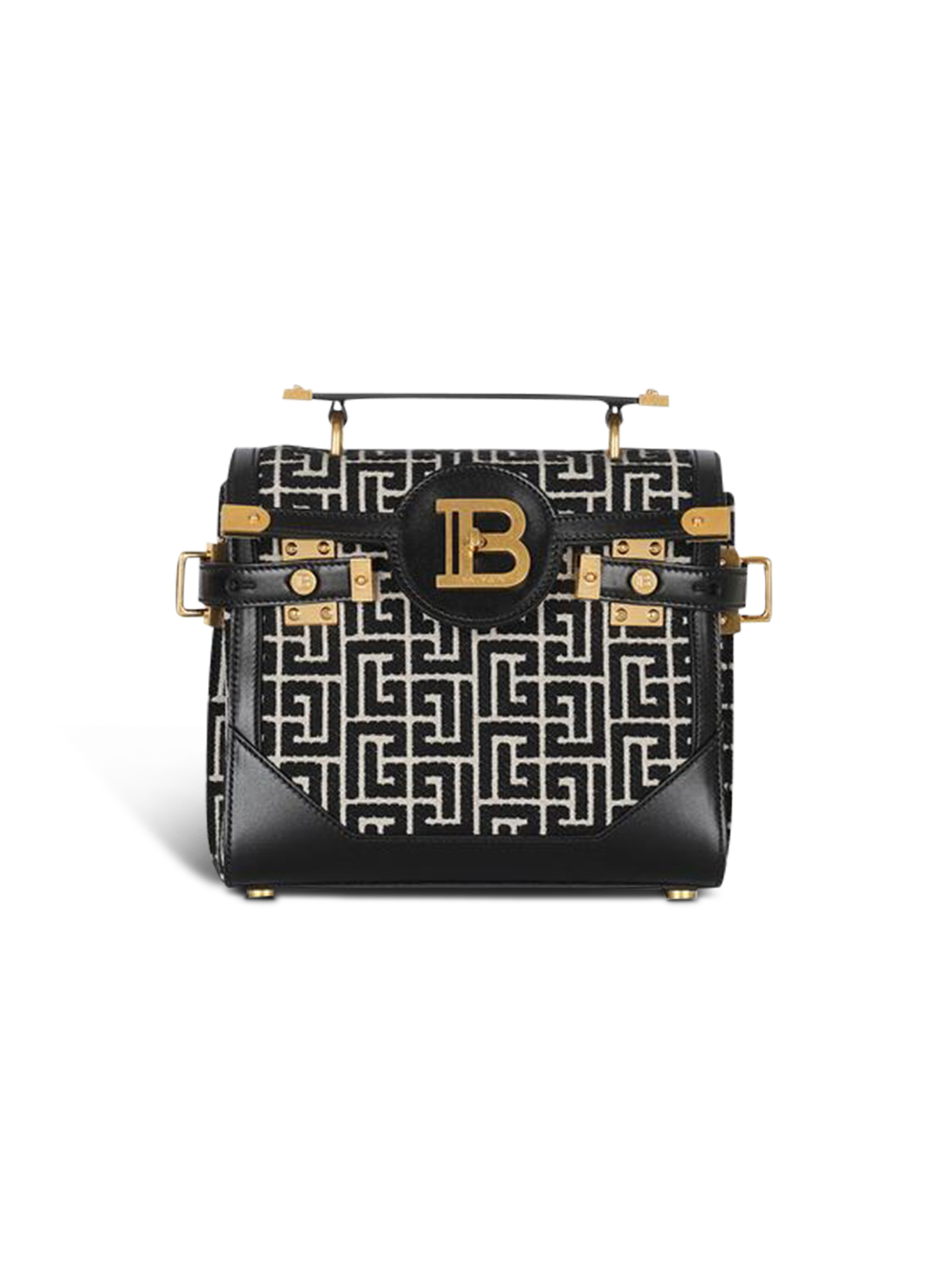 Bicolor jacquard B-Buzz 23 bag with black leather panel, black