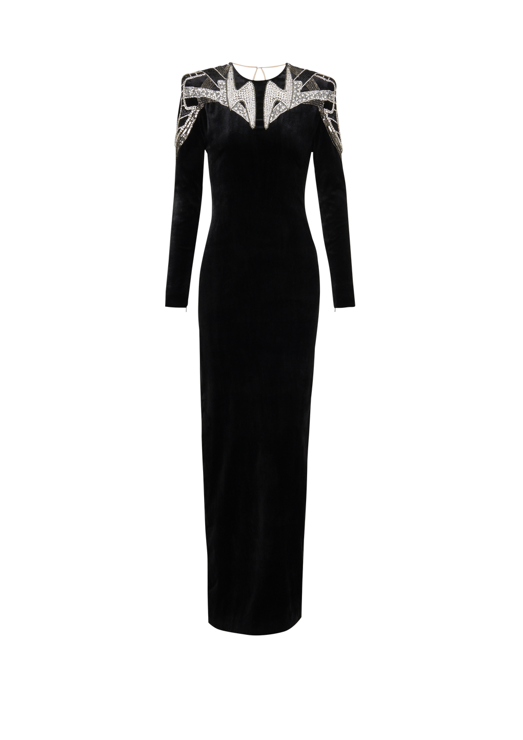 Embroidered velvet dress, black, hi-res