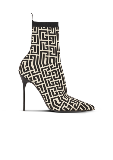 Bicolor stretch knit Skye ankle boots with Balmain monogram