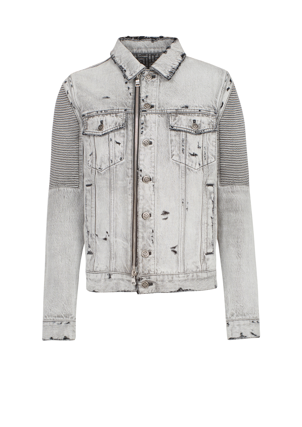 Faded and ripped jean jacket with ridged panels, grey, hi-res