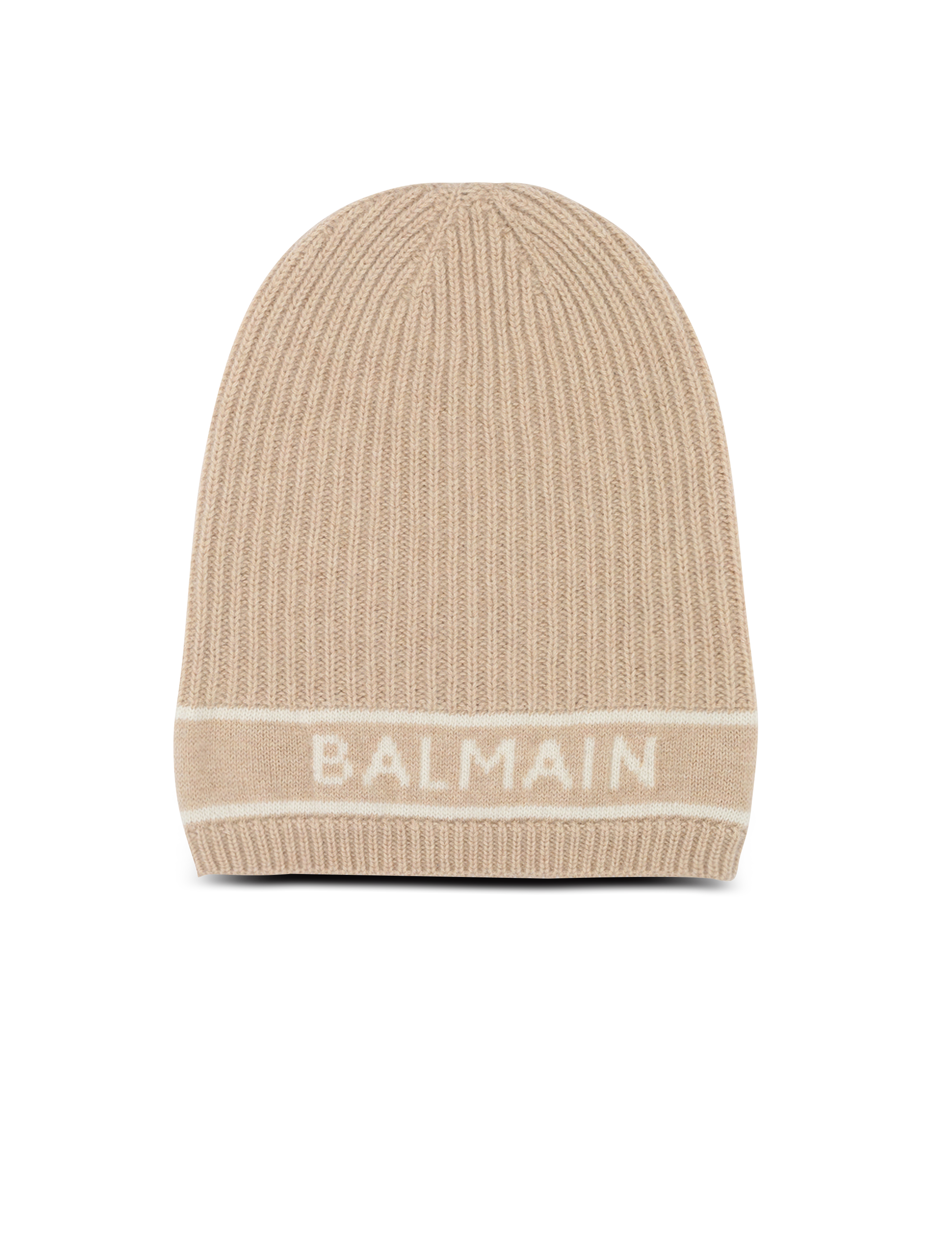 Wool beanie with Balmain logo, beige