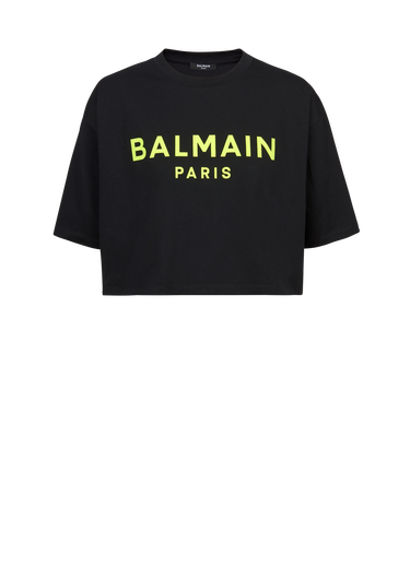 Cropped cotton T-shirt with Balmain logo print