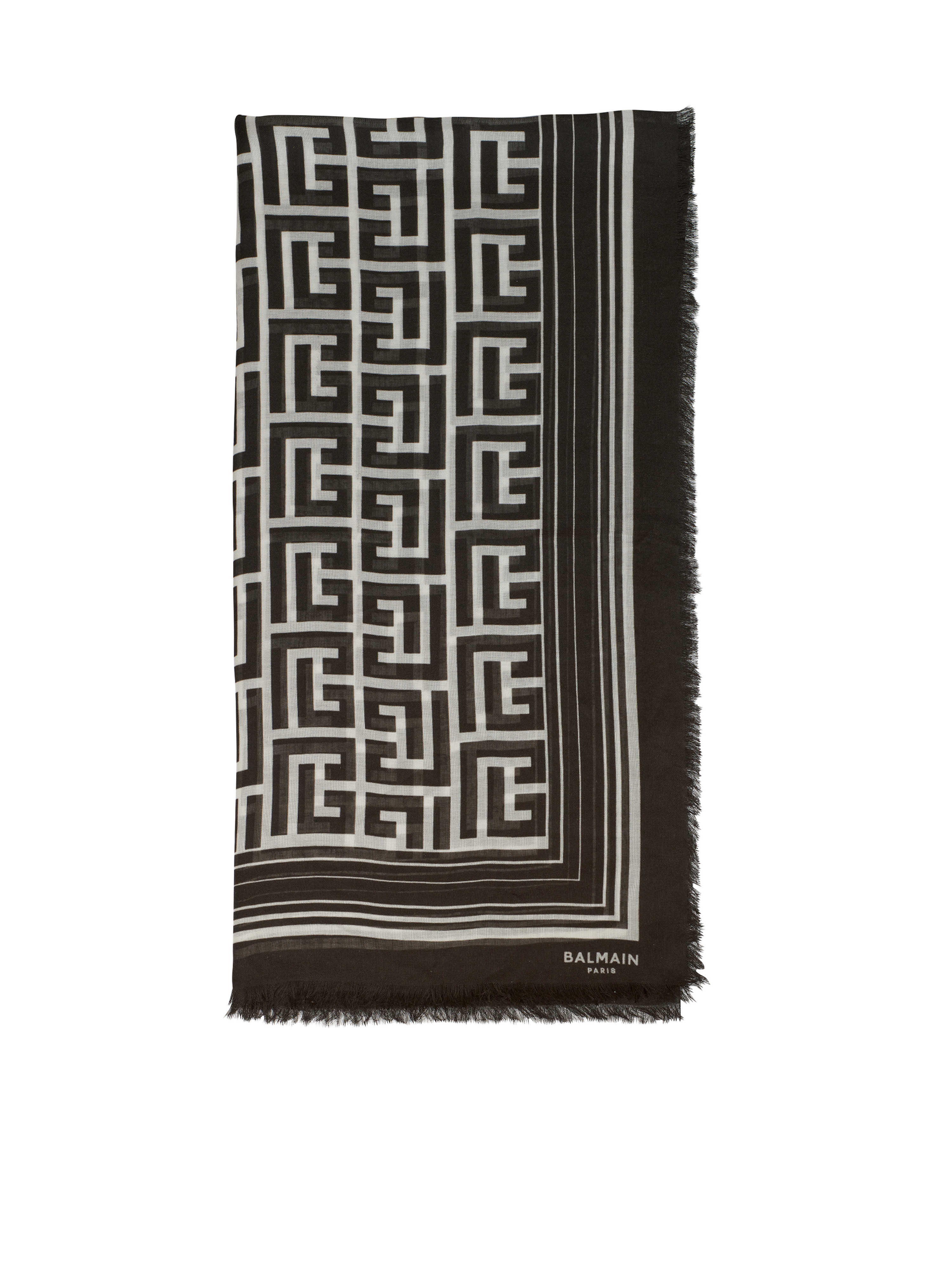 Modal scarf with Balmain monogram pattern, black