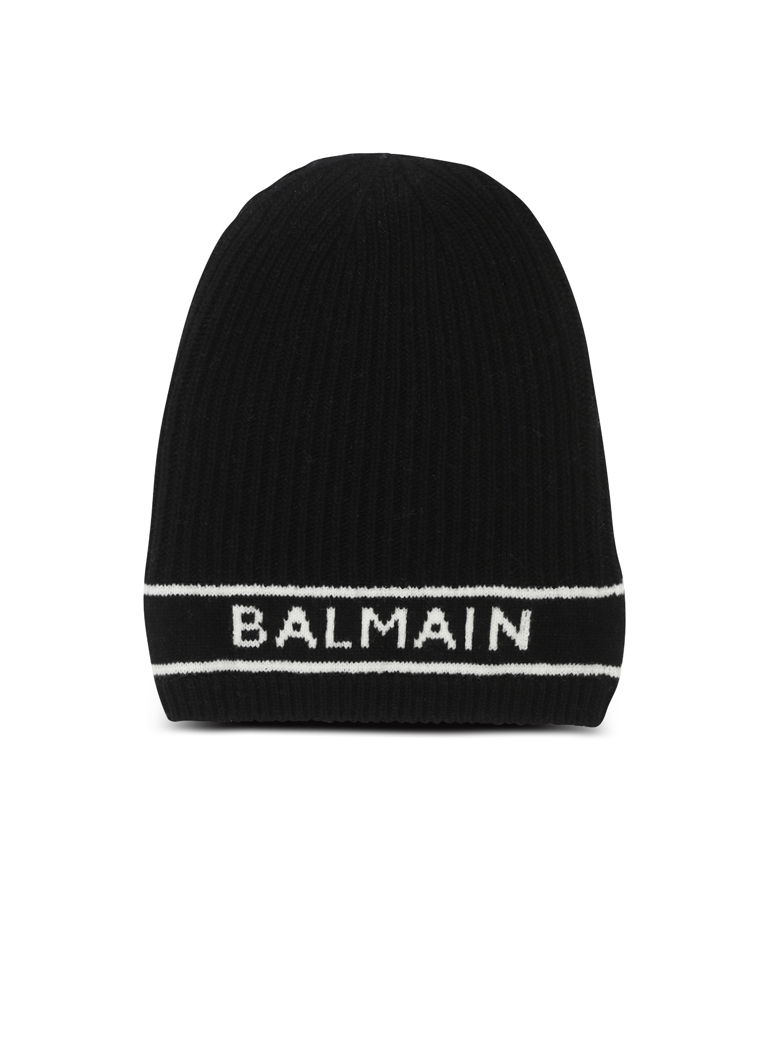 Wool beanie with Balmain logo, black